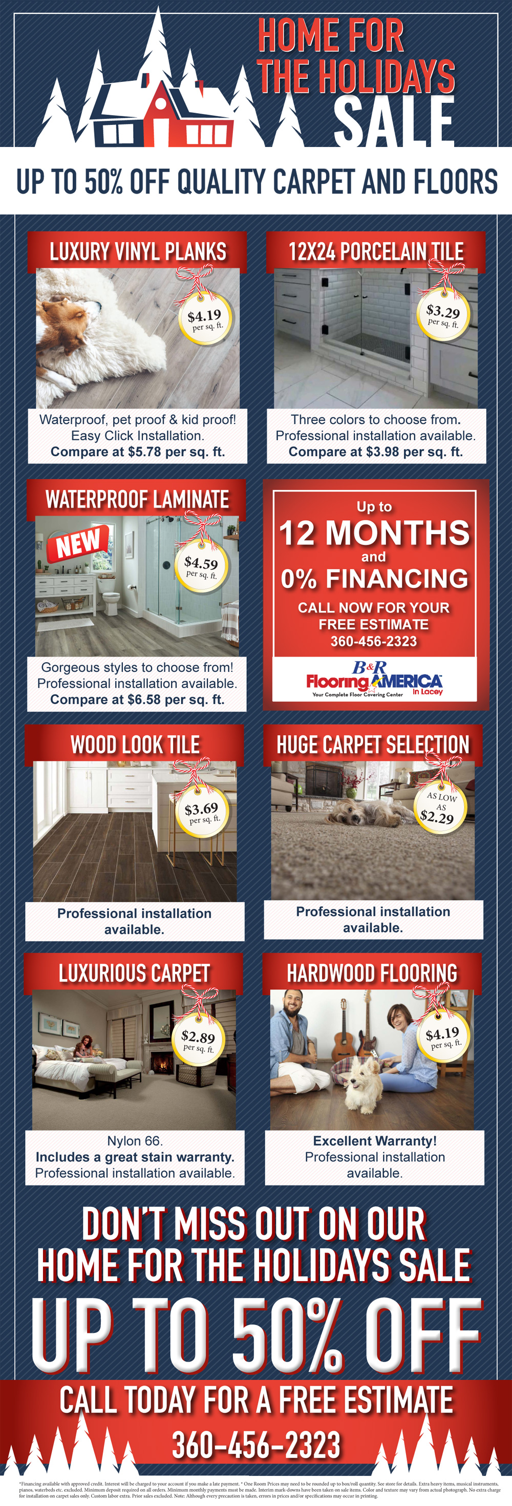 Hardwood, laminate, carpet, luxury vinyl plank and ceramic flooring