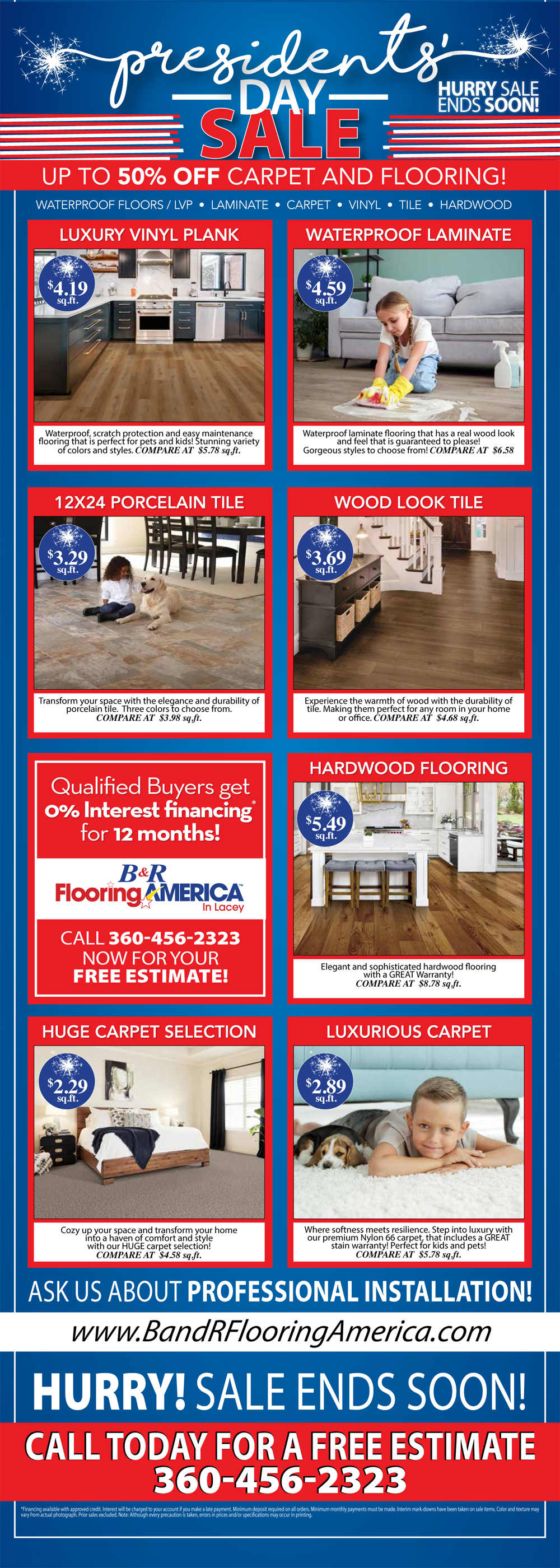 Hardwood, laminate, carpet, luxury vinyl plank and ceramic flooring