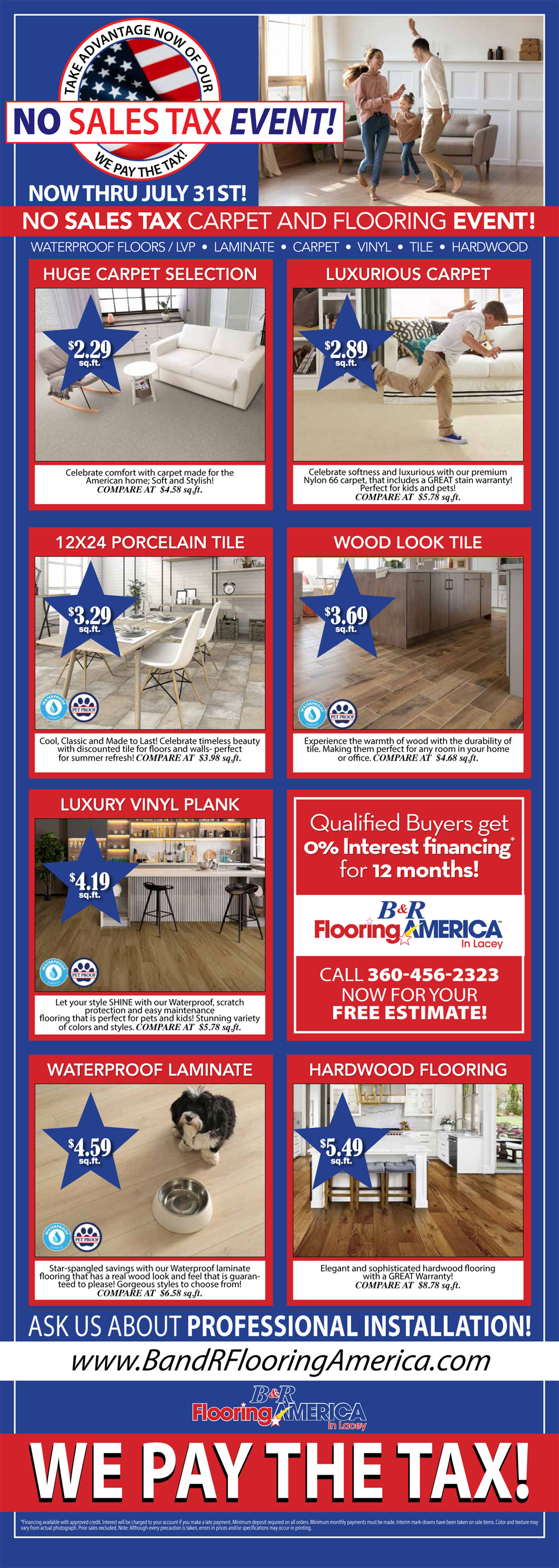 Hardwood, laminate, carpet, luxury vinyl plank and ceramic flooring