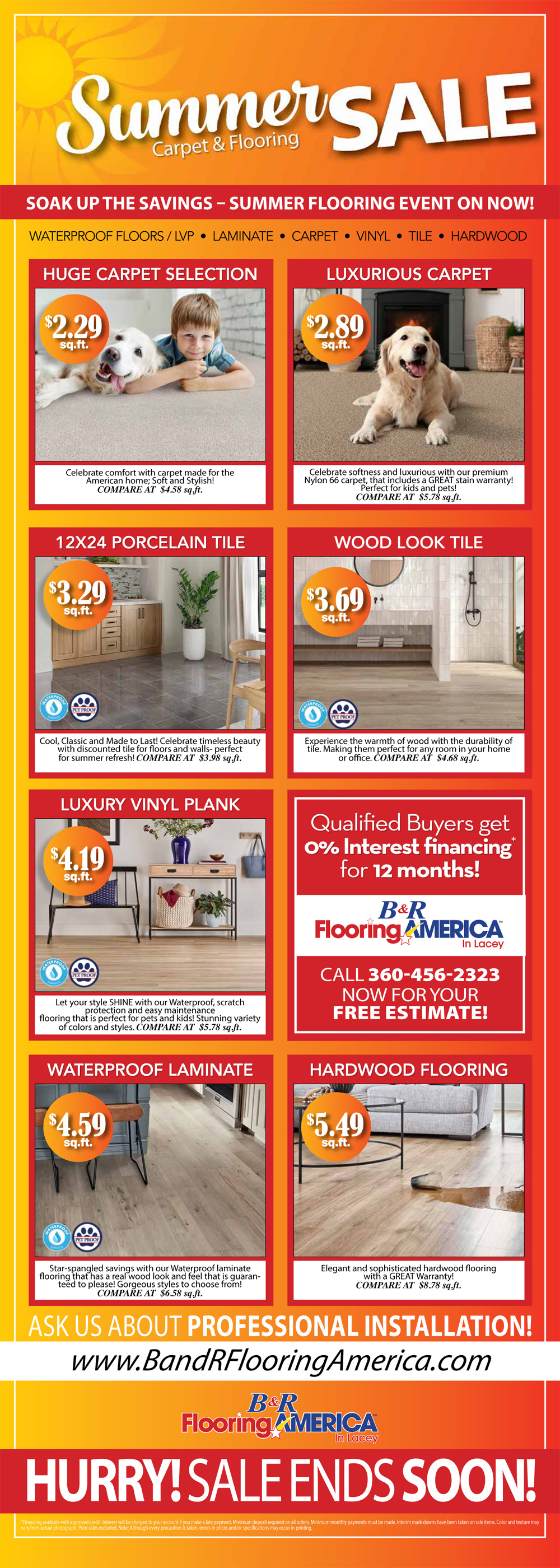 Hardwood, laminate, carpet, luxury vinyl plank and ceramic flooring