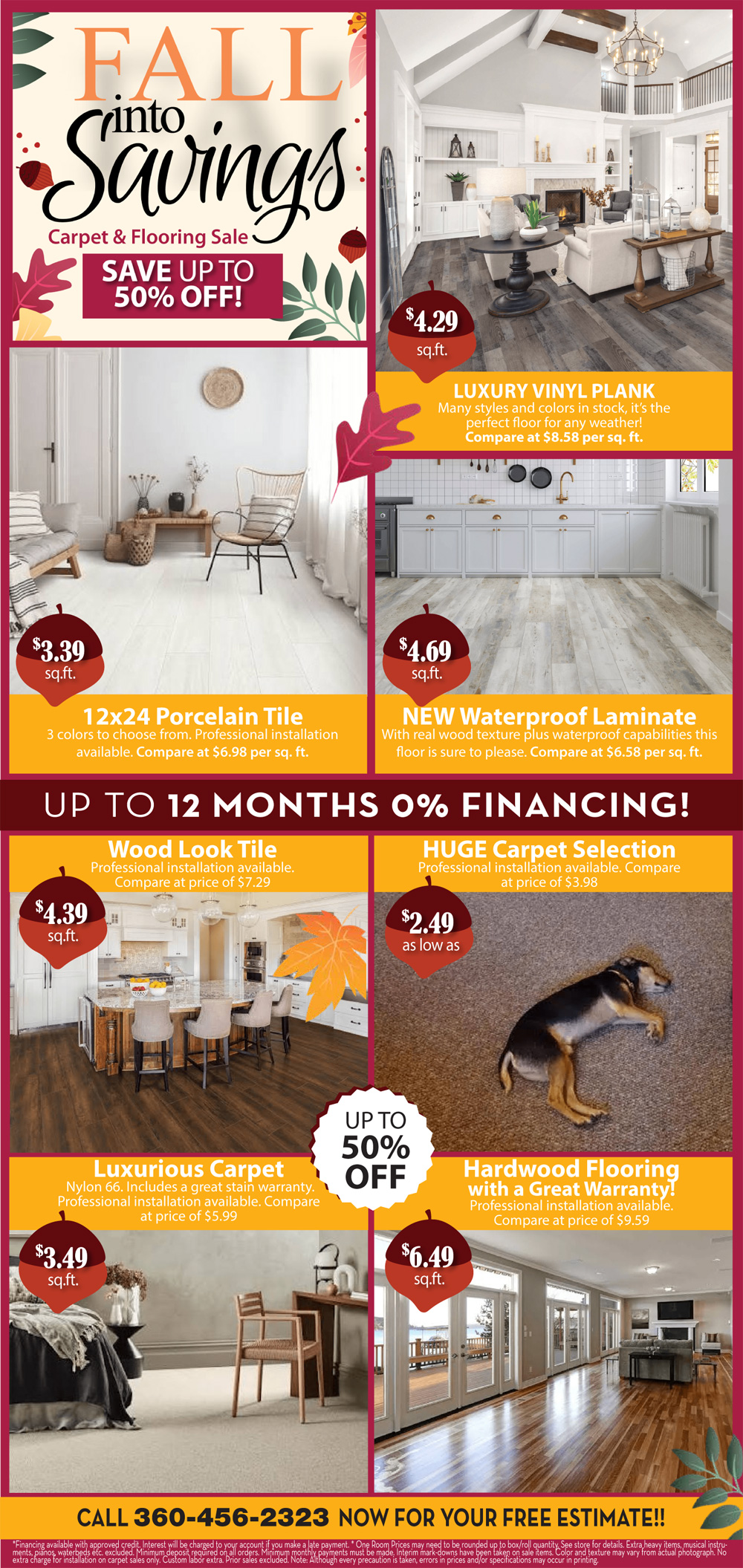 Hardwood, laminate, carpet, luxury vinyl plank and ceramic flooring