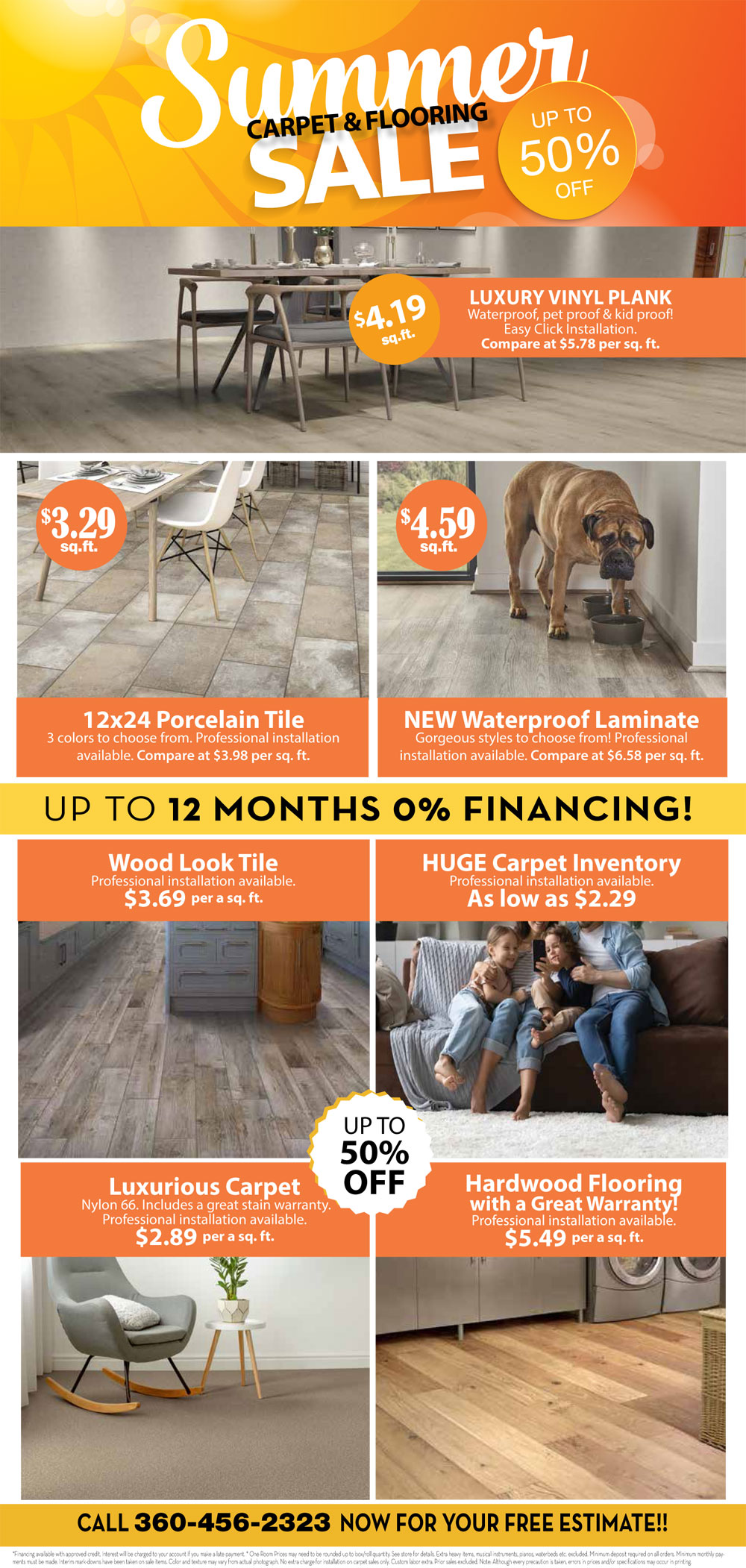 Hardwood, laminate, carpet, luxury vinyl plank and ceramic flooring